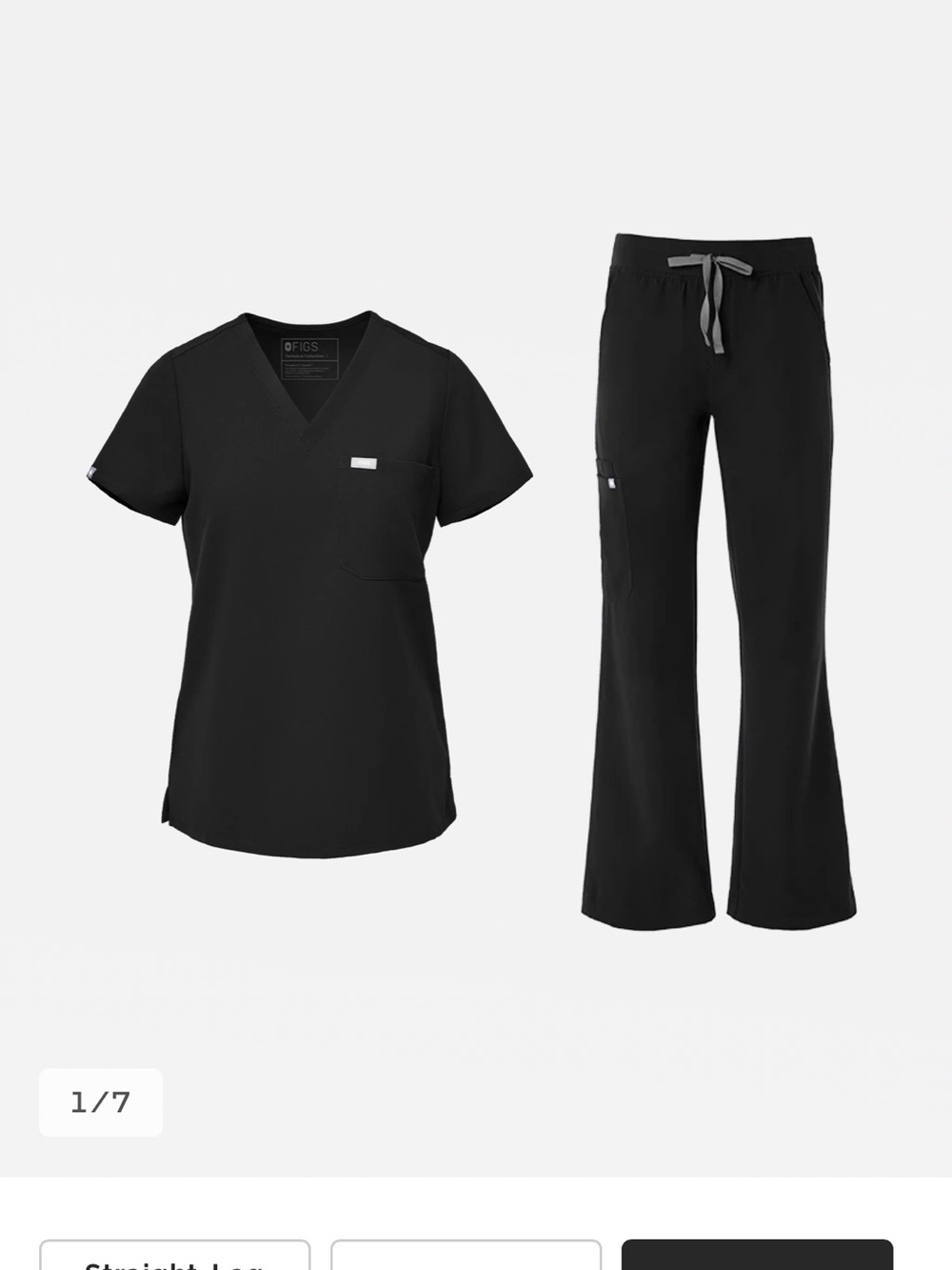 FIGS Women's Black Scrub Top & Wide Leg Pants Set